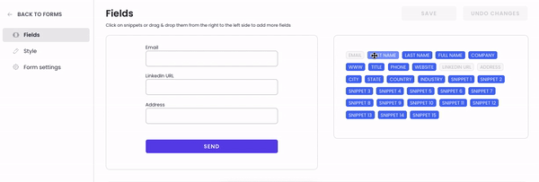 Gif showing how to insret desired filed into WordPress form