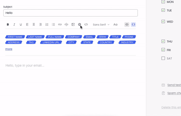 Gif of adding the Calendly link in Email editor