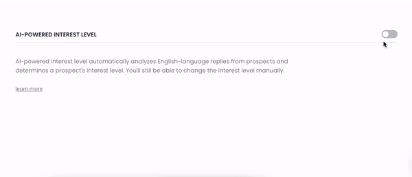 Gif of switching the AI-powered Interest level on