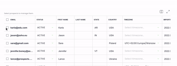 Gif of detecting timezone for multiple prospects at once with the STATE column and COUNTRY filled in
