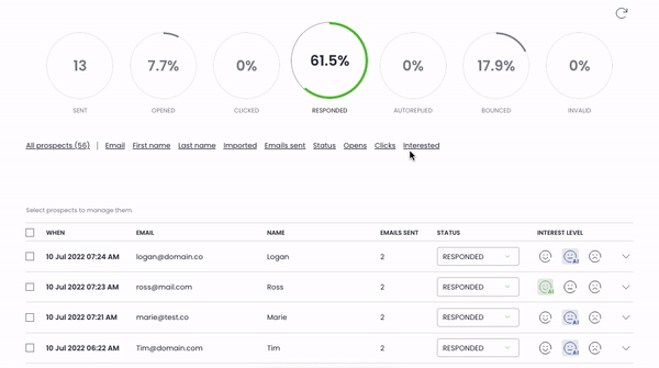 "Interested" filter in the Prospects list from Campaign