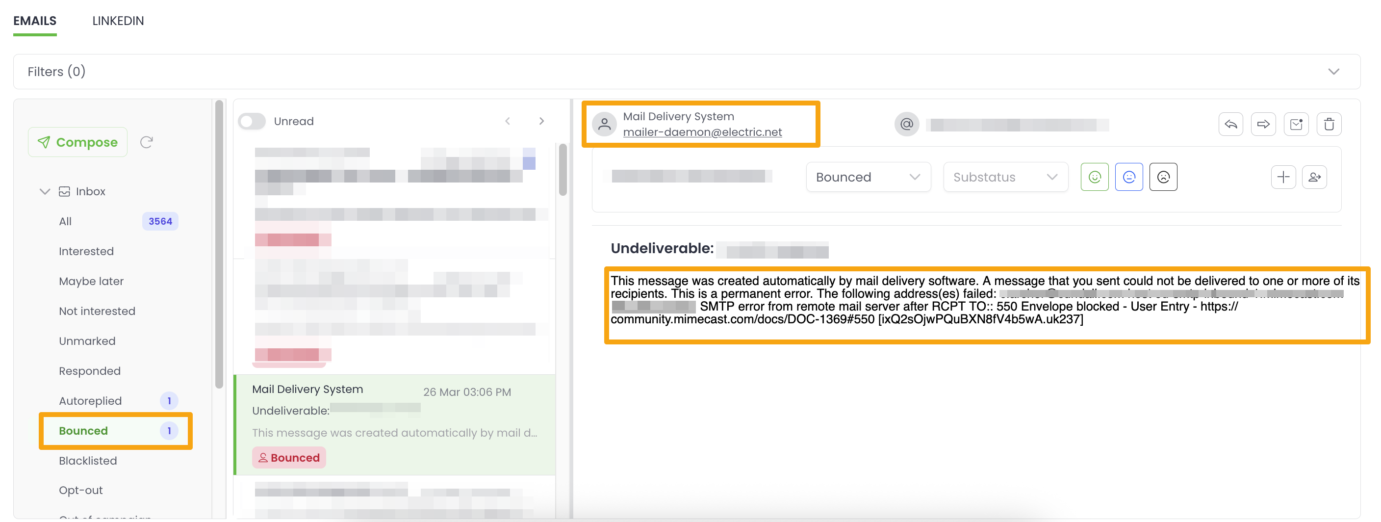Bounced emails in Woodpecker Inbox