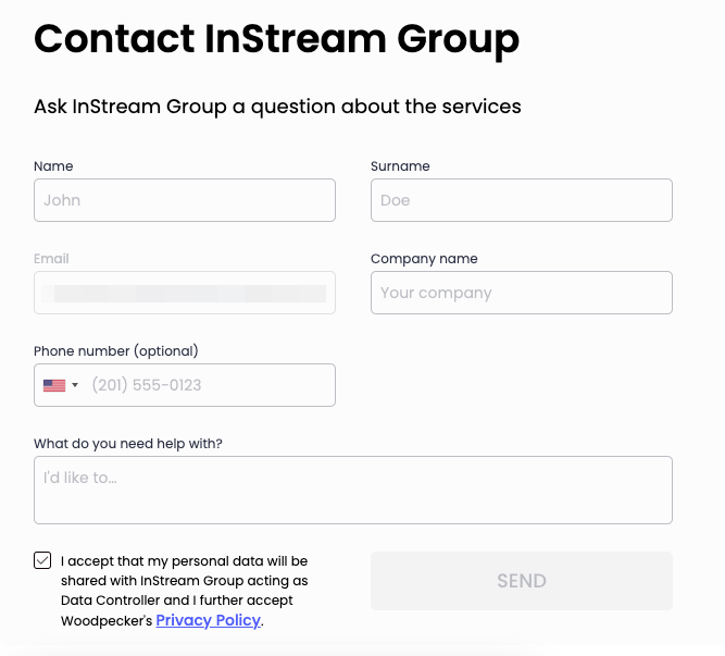 Contact form to the chosen expert