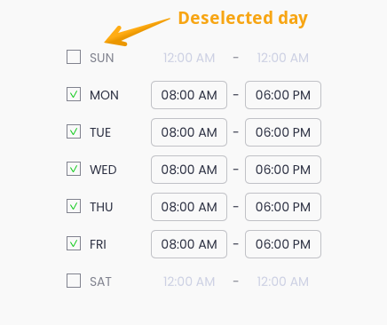 Delivery time with deselected days