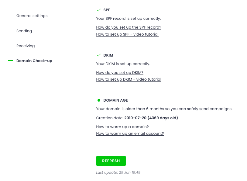 Domain Check-up tab in Accounts