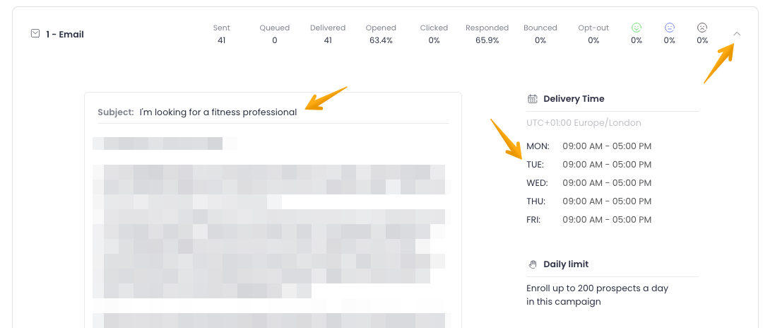 Step #1 preview in campaign statistics