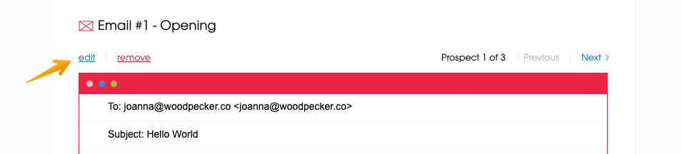 Image of an arrow poiting to the edit option of the opening email