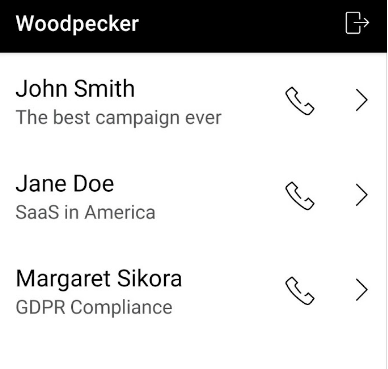 woodpecker mobile app screen view