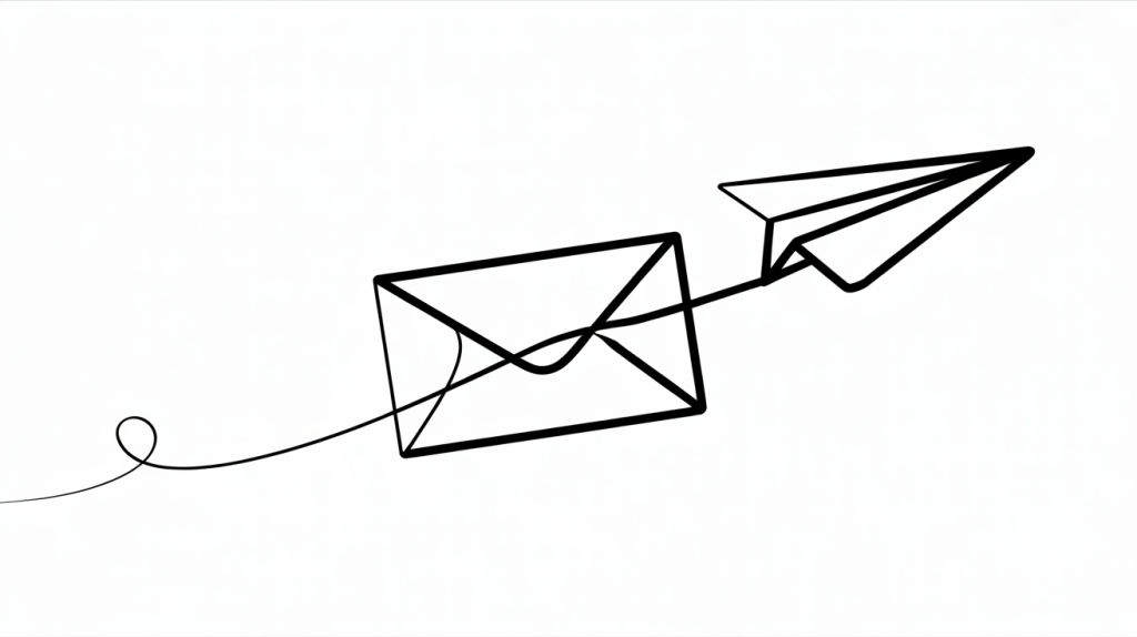 A paper airplane and envelope connected by a line illustrate fast delivery in digital communication.