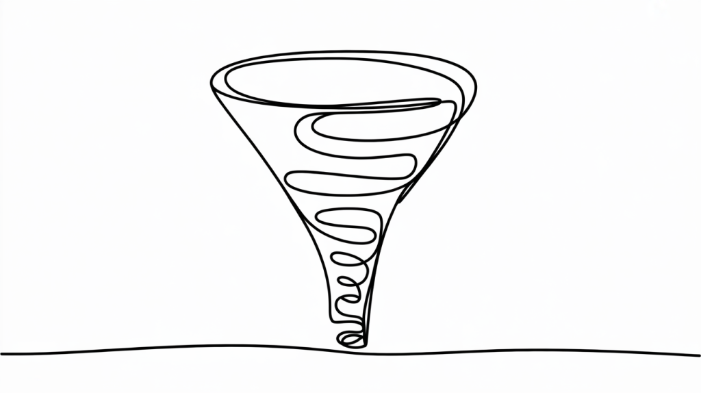 Abstract funnel illustration representing SaaS lead generation, with SaaS lead generation visualized as filtering prospects, and SaaS lead generation building predictable pipelines.