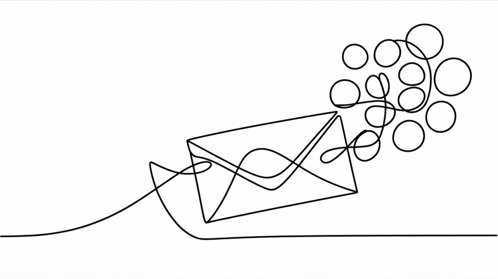 Line drawing of an envelope releasing multiple circles.