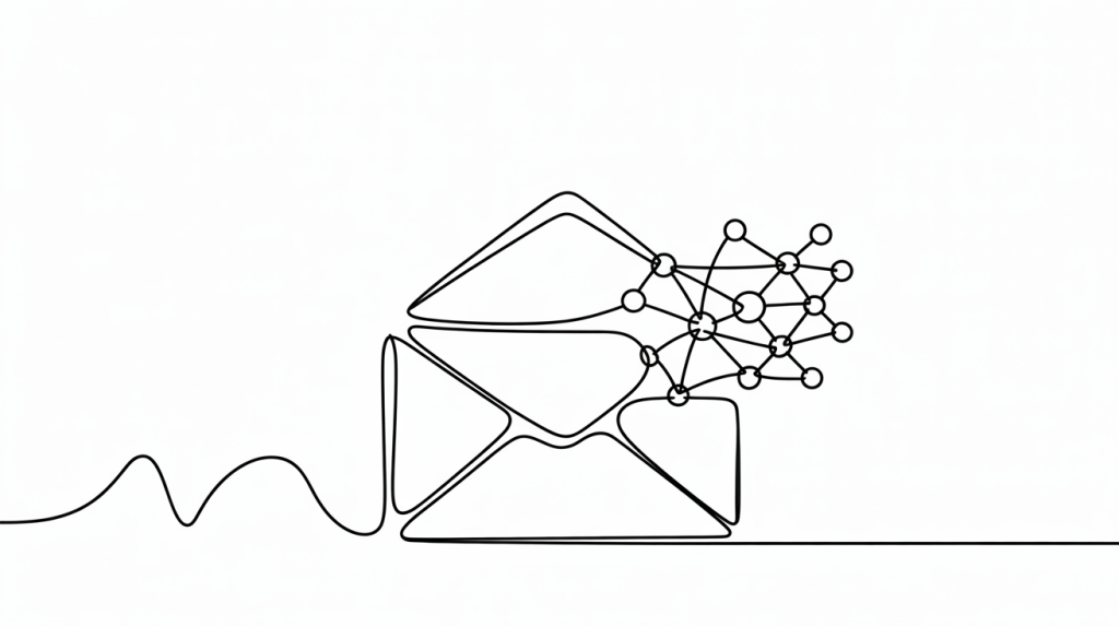 Two envelopes next to a neural network sketch symbolize AI-powered outbound sales automation tools.
