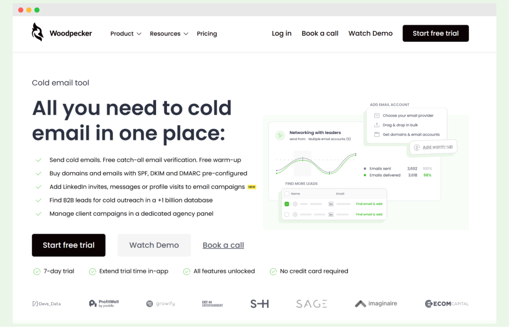 Woodpecker cold email tool interface supporting SaaS lead generation, with SaaS lead generation campaigns tracked by deliverability, and SaaS lead generation strengthened through automation.