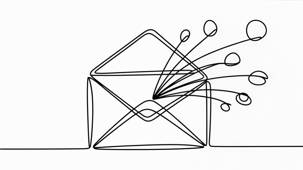 Line drawing of an open envelope sending out circles.