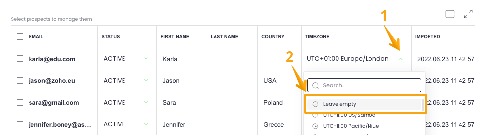 Picture showing where to change the timezone to "Leave empty"