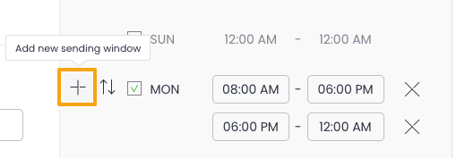 Picture showing how to add a new sending window