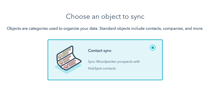 "Choose an object to sync" window with the "Contact sync" option