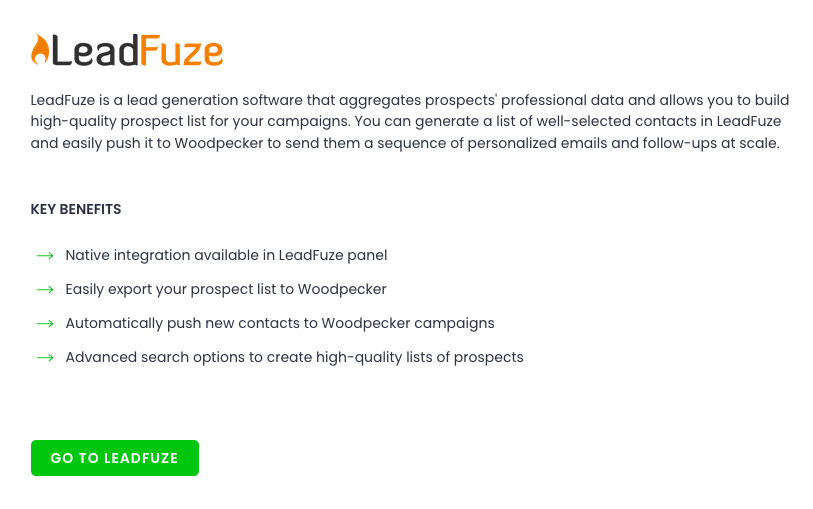 Description of the LeadFuze integration in Woodpecker