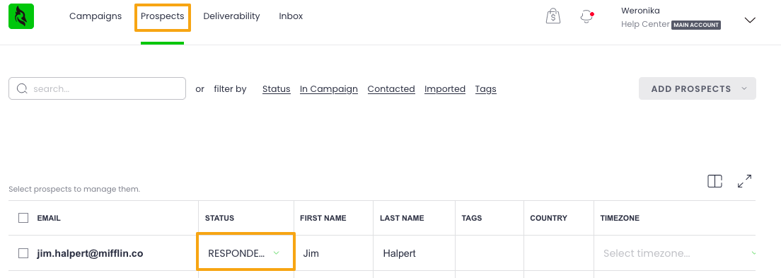 image showing how prospect status will change to Responded after scheduling a meeting