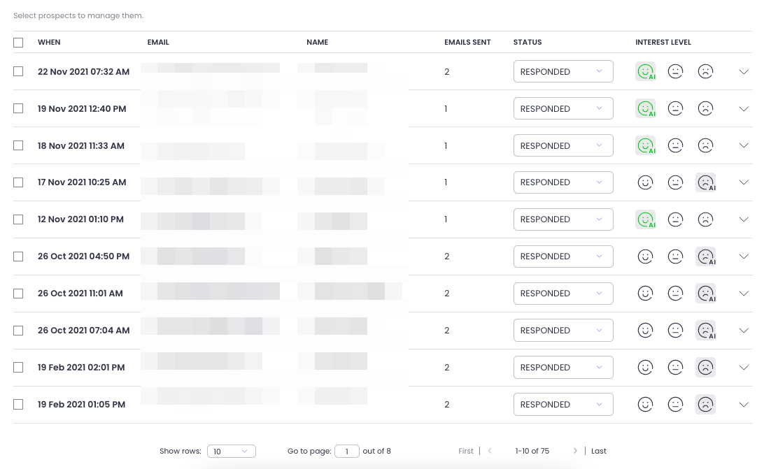 Interested level smileys with the "AI" sign next to it