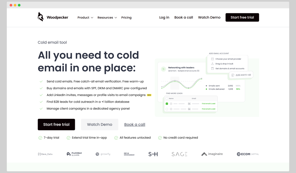 Woodpecker as cold email software with built-in email verification.