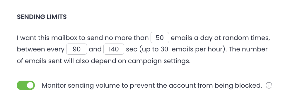 Sending limits with default settings