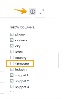 Picture with pointing where to find a column to show in the table