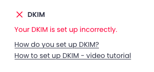 DKIM with red cross mark (not set up)